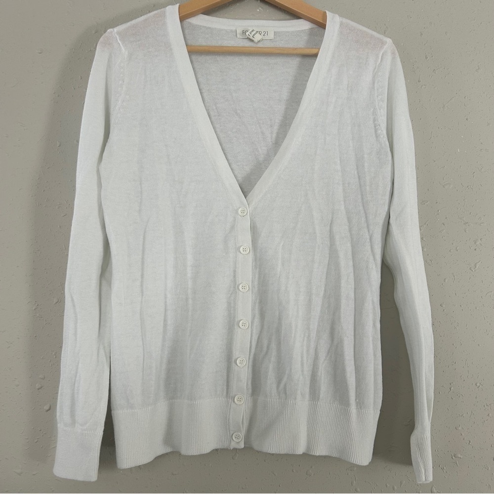 🦋 Forever 21 White Cardigan Neutral Casual Small